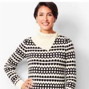 Talbots Sweater Black Ivory Fold-Over Neck Long Sleeve Sz 1X NWT Cowl Neck